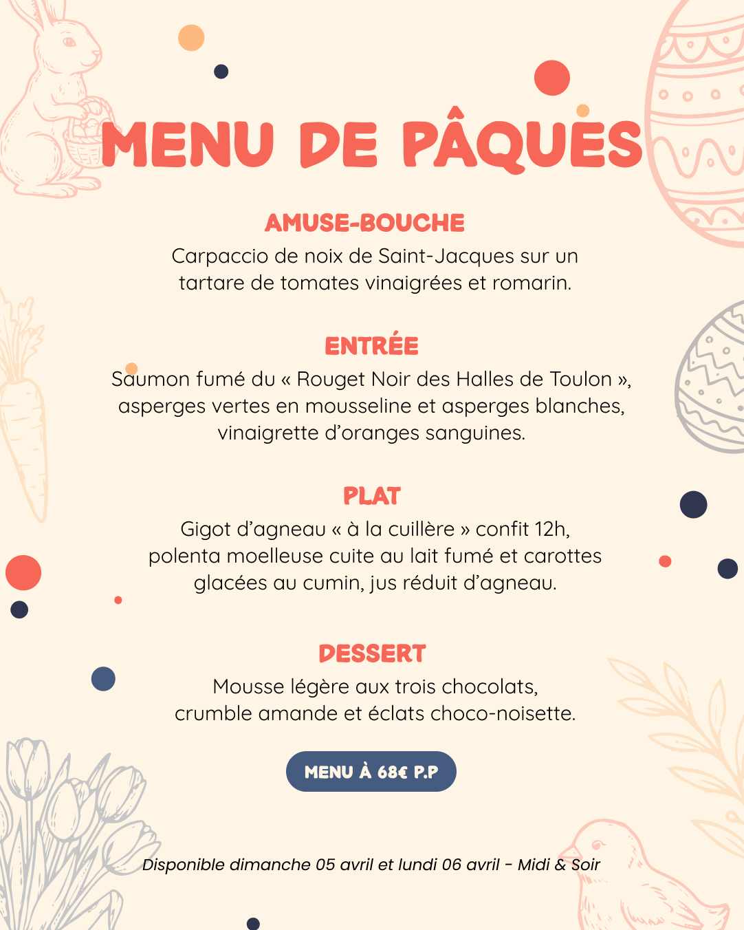 Menu paques 2026
